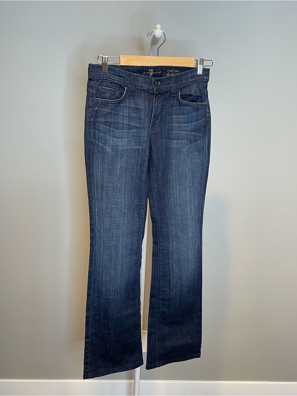 7 For All Mankind Dark Blue Mid-Rise Bootcut Jeans - 28
